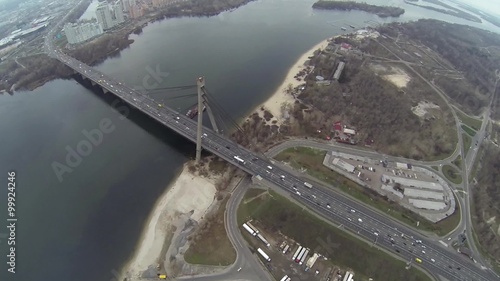 Aerial shot of Southern bridge over the Dnieper in Kiev photo