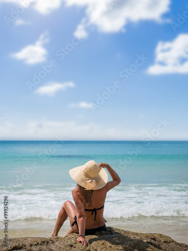 Sexy beautiful woman in bikini tropical beach