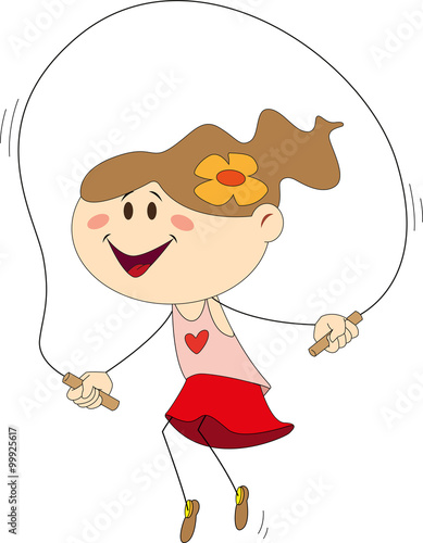 Simple girl jumping rope with a great smile in her face