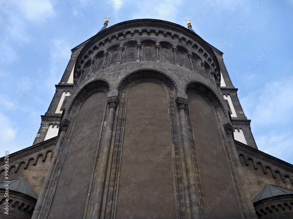 detail of the Karlin church facade in Prague