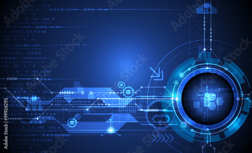 Vector Abstract futuristic eyeball on circuit board, Illustration high computer and Communication technology on blue color background. Hi-tech digital technology,global social media concept