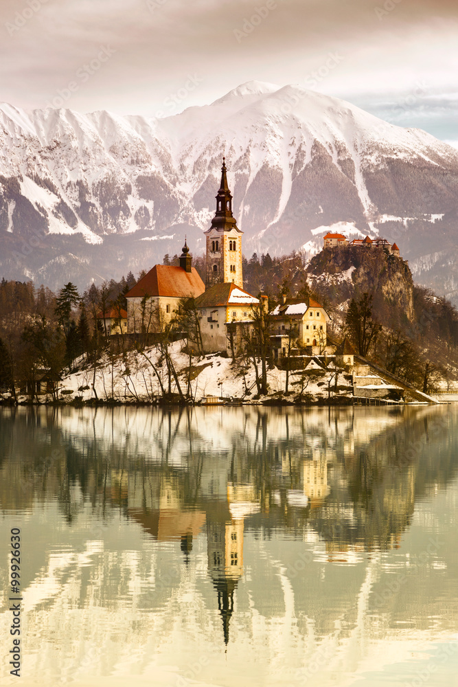 Lake Bled with St. Marys Church of the Assumption on the small