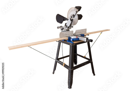 Cutting table saw. Woodcutting machine isolated on a white background. Special for cutting long plies of wood.