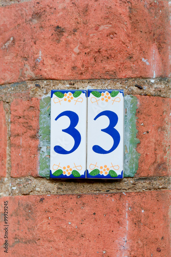 House Number 33 sign