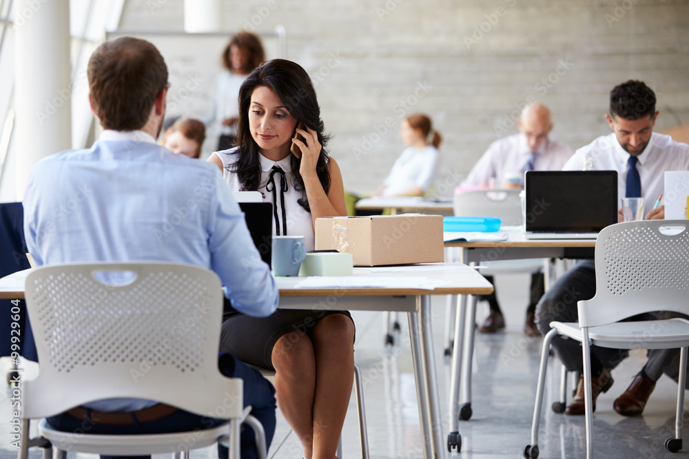 Businesswoman On Phone Arranging Collection Of Package