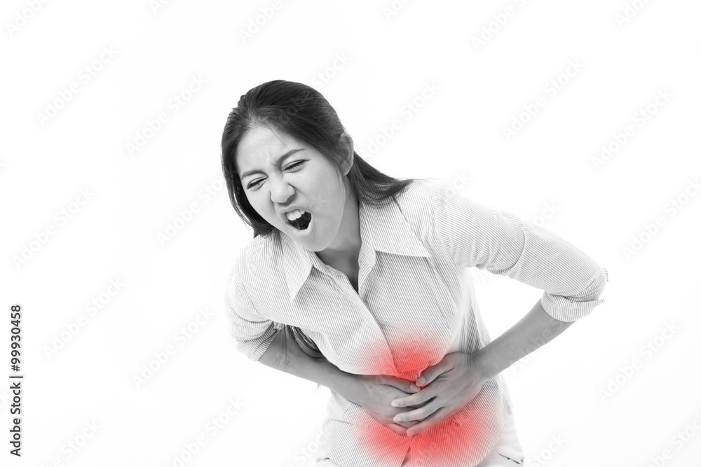 woman suffering from stomach pain, menstruation cramp woman suffering from stomach pain, menstruation cramp