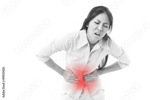 Canvas Print woman suffering from stomach pain, menstruation cramp