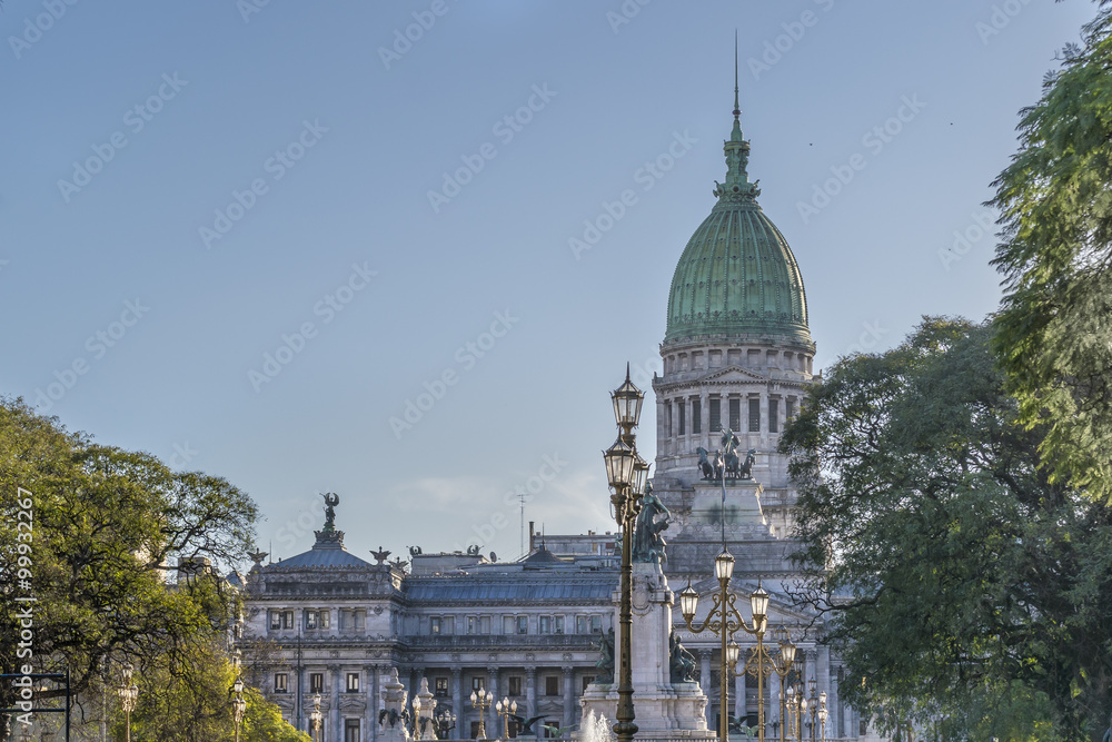 Distant View of Congress Palace in Buenos Aires Argentina