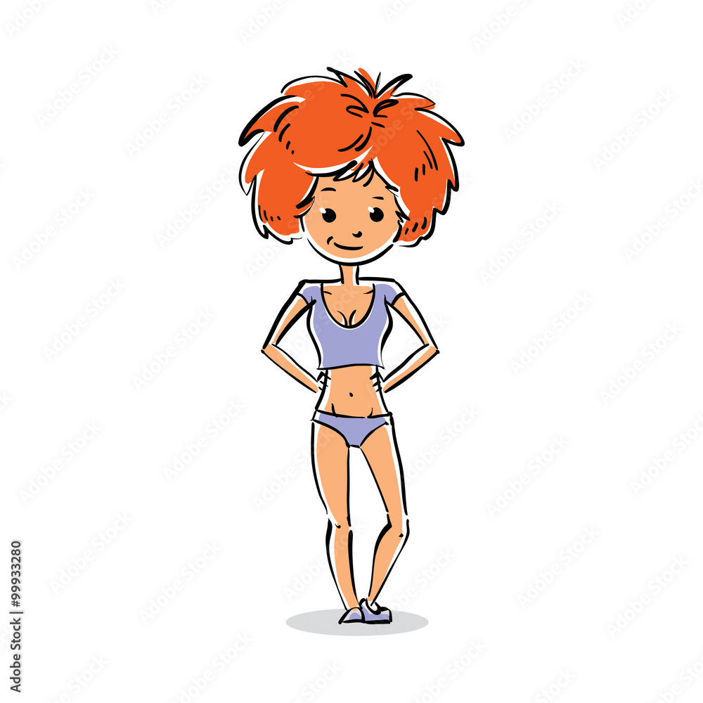 Vector full-length portrait of beautiful red-haired lady. Cartoon Vector full-length portrait of beautiful red-haired lady. Cartoon
