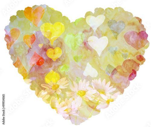 The heart of watercolors isolated on a white background with flo