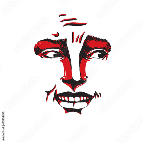 Monochrome vector hand-drawn image, blameworthy young woman. Art