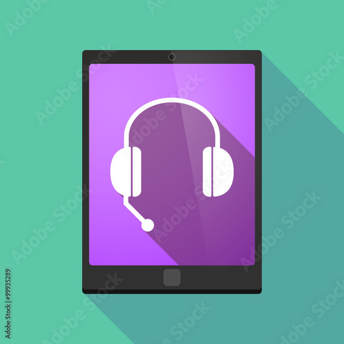 Long shadow tablet pc icon with  a hands free phone device