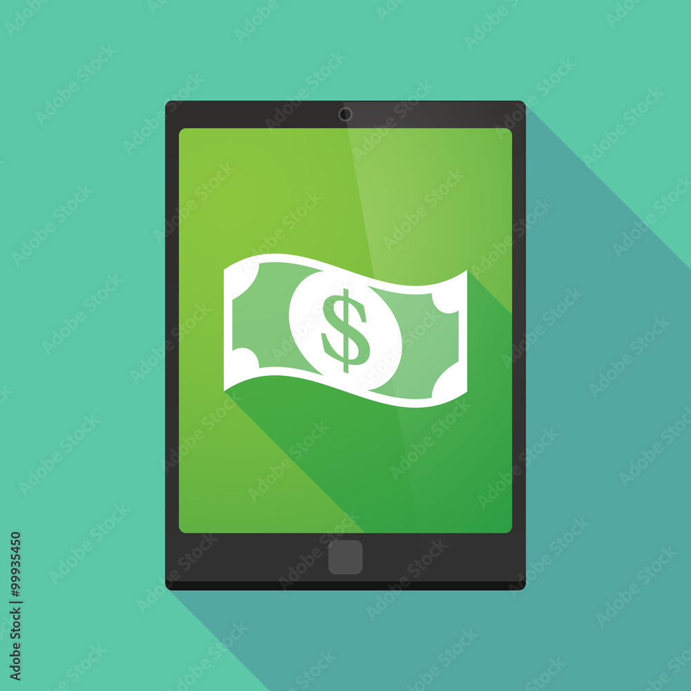 Long shadow tablet pc icon with a dollar bank note Long shadow tablet pc icon with a dollar bank note