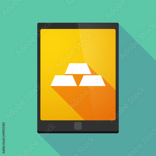 Long shadow tablet pc icon with three gold bullions