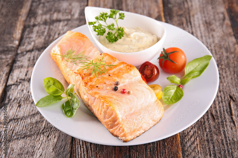 salmon fillet and sauce salmon fillet and sauce