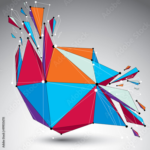 3d vector low poly object with connected lines and dots, colorfu