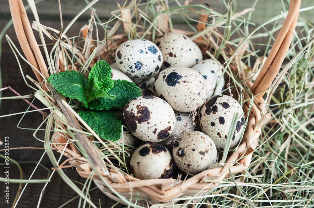 quail eggs in a basket with the hay quail eggs in a basket with the hay