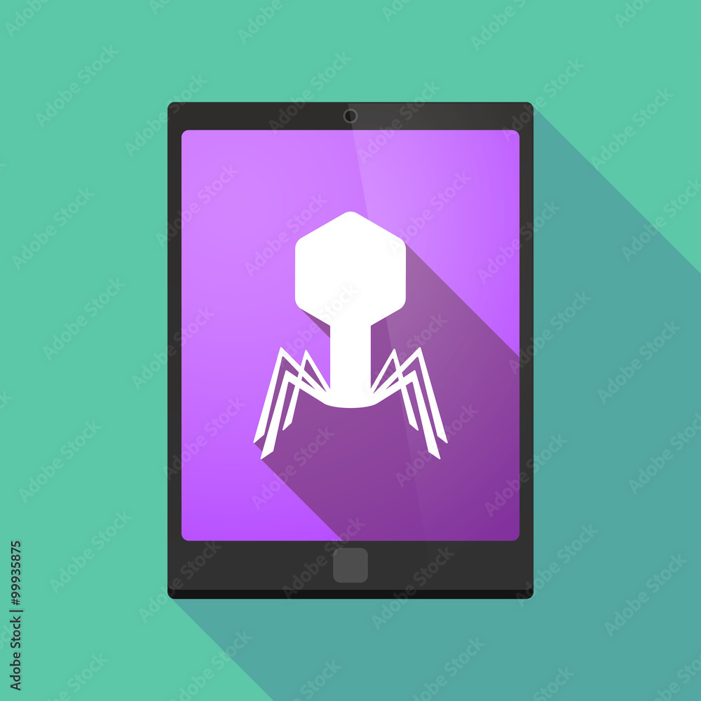 Long shadow tablet pc icon with a virus Long shadow tablet pc icon with a virus