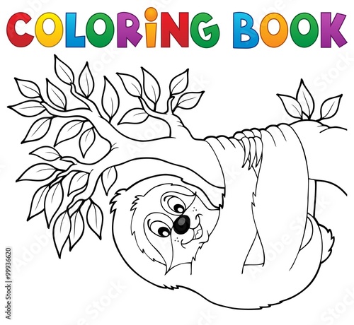 Coloring book sloth on branch