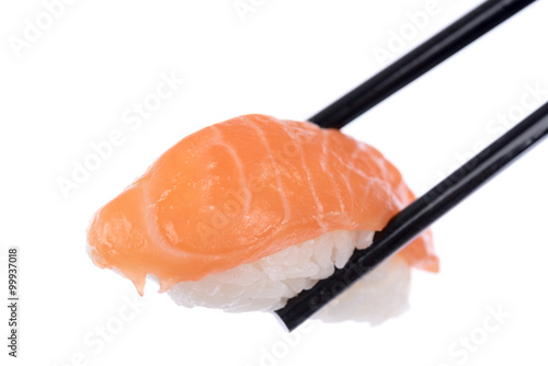 Sushi held by chopsticks