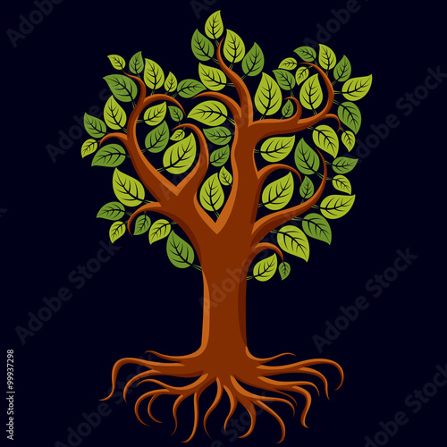 Vector art illustration of branchy tree with strong roots. Tree