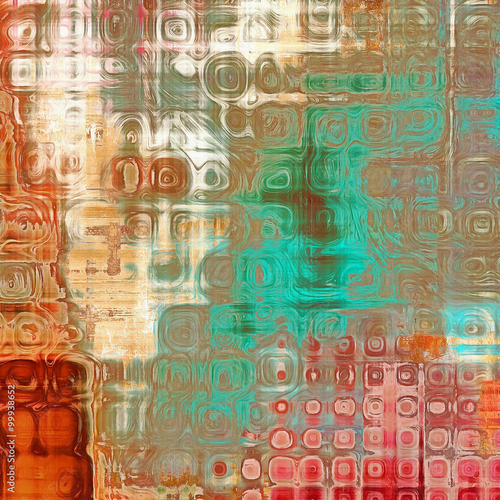 Abstract composition on textured, vintage background with grunge stains. With different color patterns: yellow (beige); brown; green; red (orange)