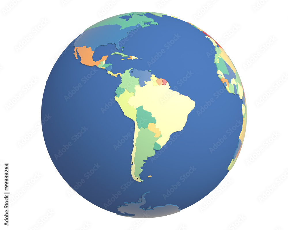 Political Globe, centered on South America