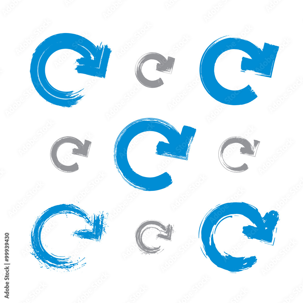 Set of hand-painted blue update signs isolated on white background Set of hand-painted blue update signs isolated on white background