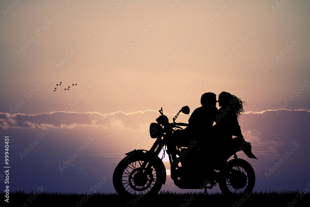 Fototapeta premium couple kissing on motorbike