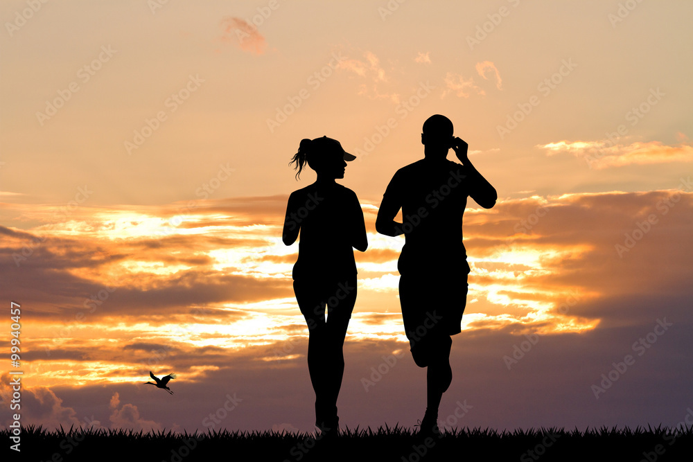 couple running at sunset