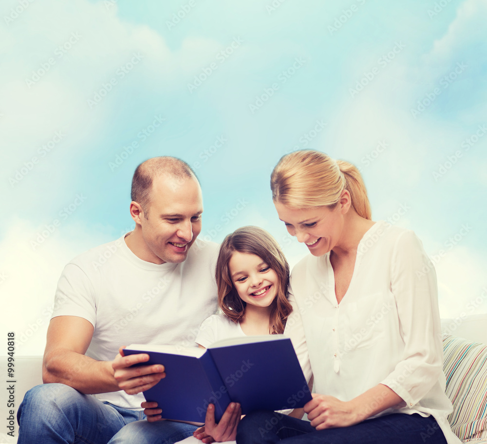 happy family with book at home happy family with book at home