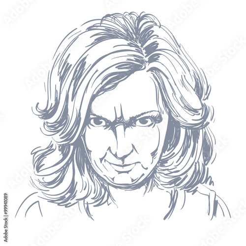 Hand-drawn portrait of white-skin arrogant woman with wrinkles o