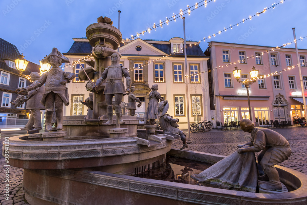 Fototapeta premium historic fountain on the townhall place lippstadt germany in the