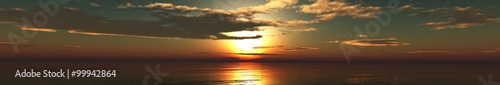 panoramic sunset over the sea, the sun in the clouds. clouds in the sky © ustas