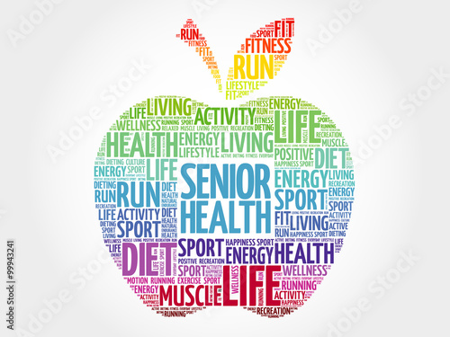Senior health apple word cloud, health concept
