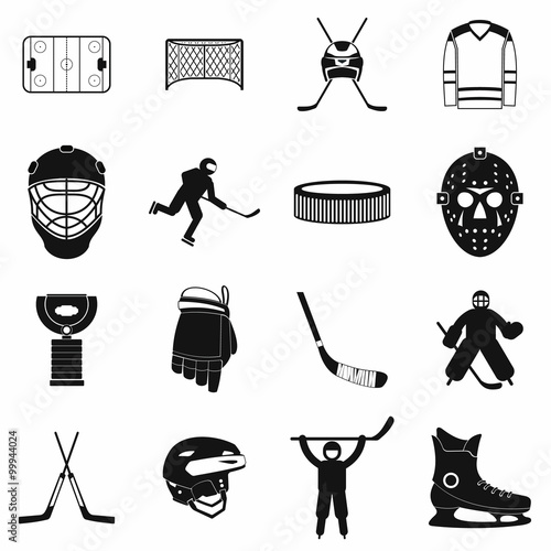 Hockey black simple icons set