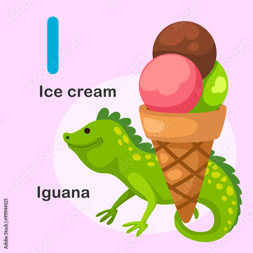 Illustration Isolated Animal Alphabet Letter I-Ice cream,Iguana