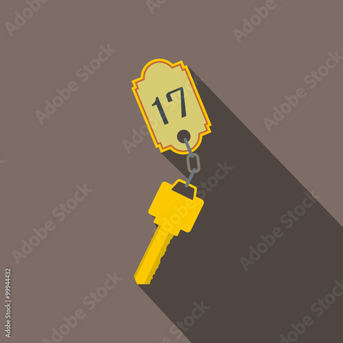 Hotel key with a room number flat icon