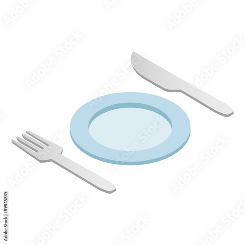 Cutlery set with plate isometric 3d icon