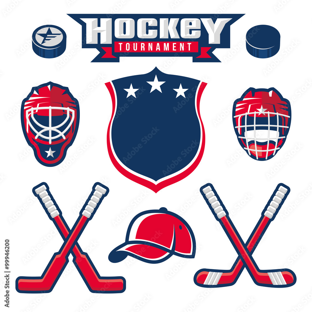 Naklejka premium Hockey logo, emblem, label, badge design elements