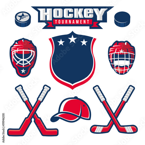 Hockey logo, emblem, label, badge design elements
