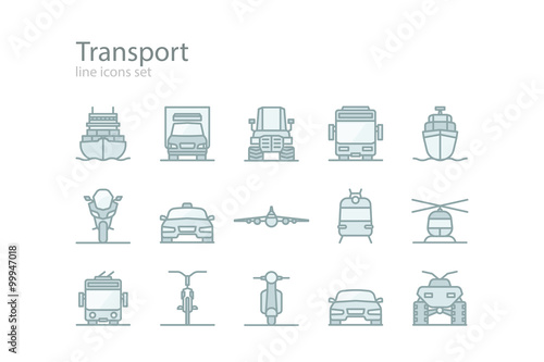 Transport. Line icons set. Monochrome style. Stock vector.