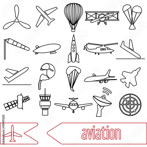 aviation big set of outline simple icons eps10