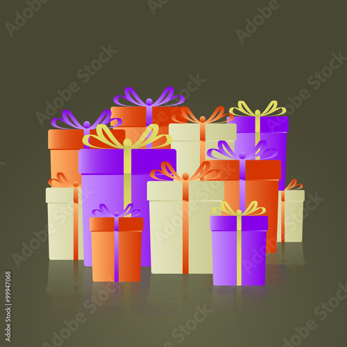 lot of colorful gifts with ribbons reflection eps10