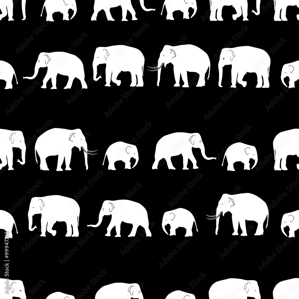 vector white elephants walking seamless black pattern eps10 vector white elephants walking seamless black pattern eps10