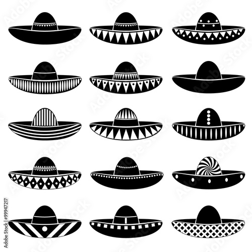 Mexico sombrero hat variations icons set eps10