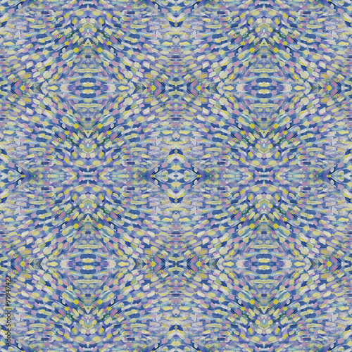 Small pattern with short hand drawn strokes with kaleidoscopic effect. Seamless texture in impressionism style. photo