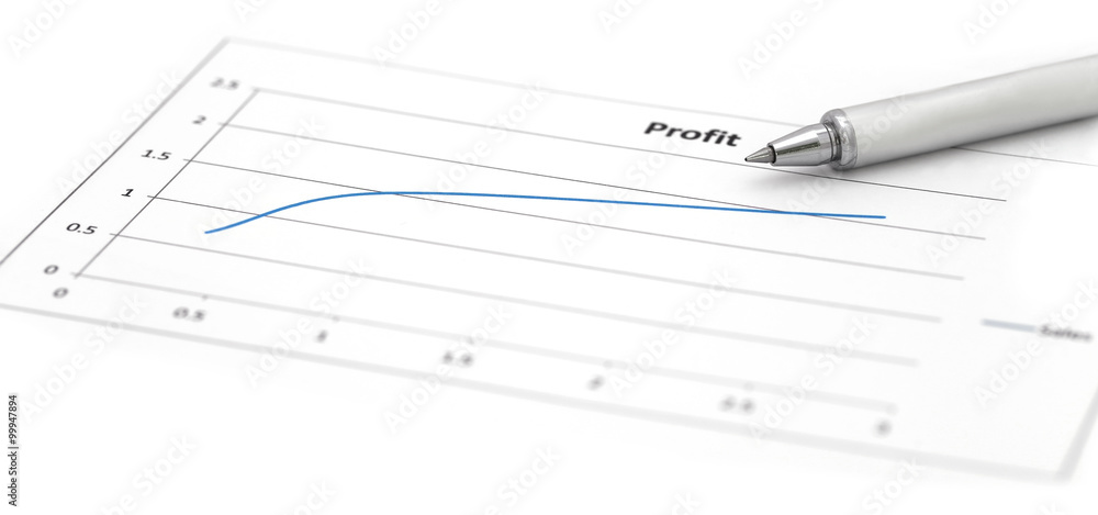 Profit graph with a silver ballpoint Profit graph with a silver ballpoint
