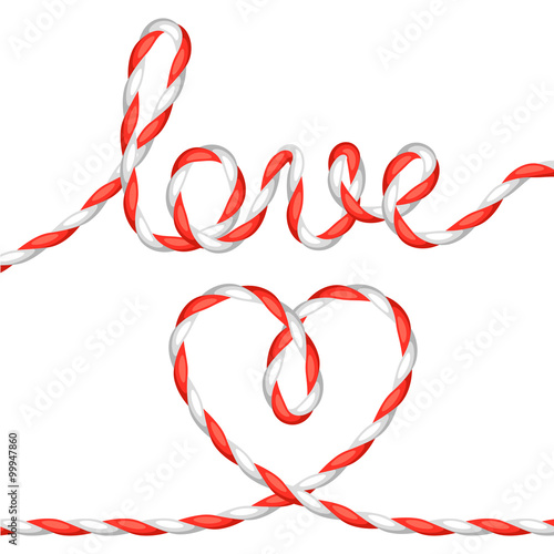 Greeting card with heart from rope. Concept can be used for Valentines Day, wedding or love confession message 