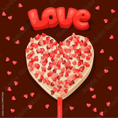 Greeting card with sweet candy. Concept can be used for Valentines Day, wedding or love confession message 
